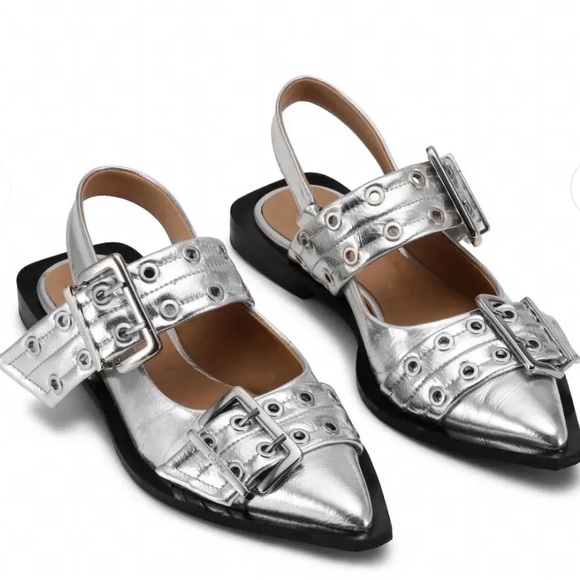 Ganni Shoes - Ganni - Women’s Feminine Buckle Ballerina Metallic Sandals